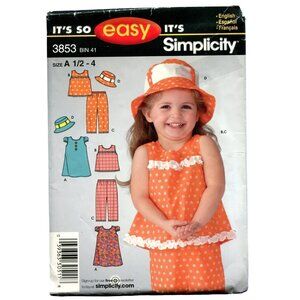 Simplicity Easy Toddler Sewing Pattern 3853 Dress Pants Top Hat Sizes 1/2-4